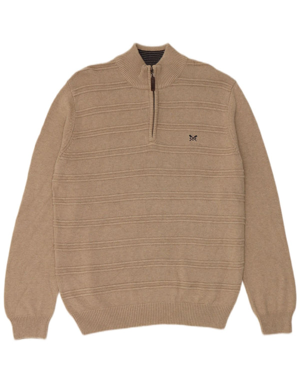 Crew Clothing Męski sweter z zamkiem błyskawicznym o regularnym kroju, średnio beżowy, bawełniany