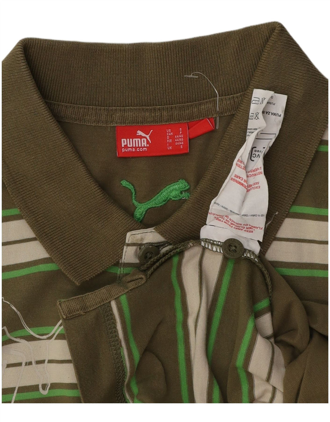 Męska koszulka polo Puma z grafiką, mała, bawełniana w paski khaki