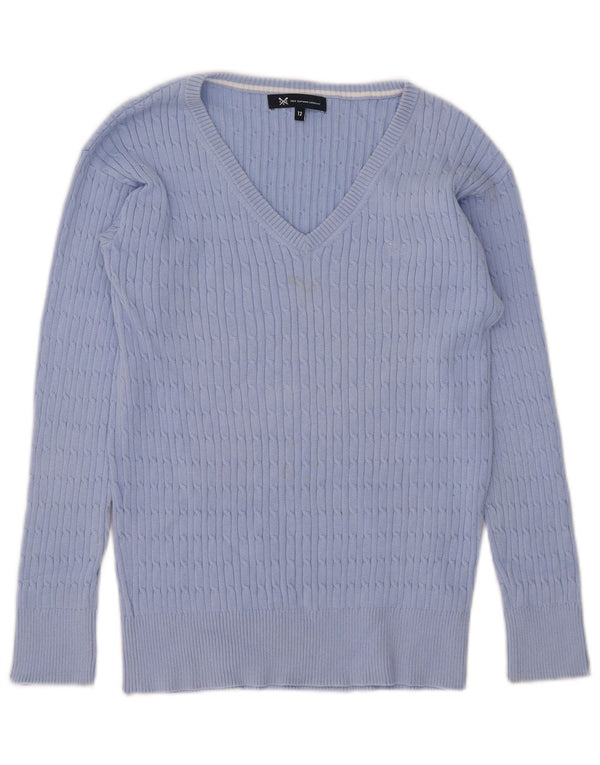 Crew Clothing Damski sweter z dekoltem w kształcie litery V, UK 12, średni niebieski, bawełniany