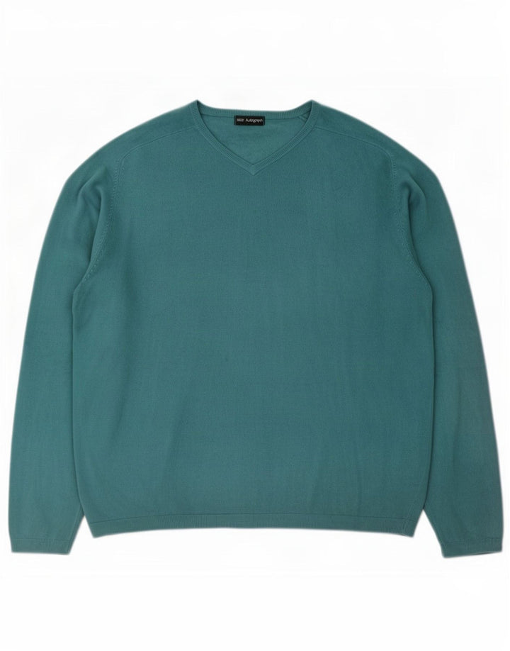 Marks & Spencer Męski sweter z dekoltem w kształcie litery V, XL, zielony, akrylowy