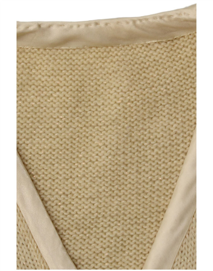 Sweter damski w stylu vintage z dekoltem w kształcie litery V, UK 14, średni beż