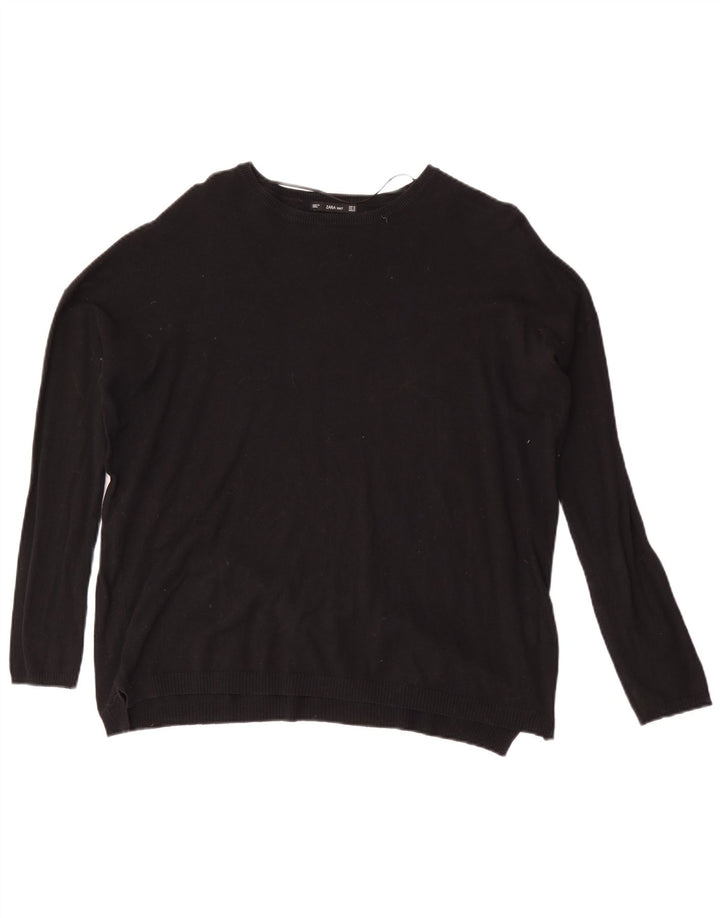 Damski sweter oversize z dekoltem w łódkę Zara UK 14, średni czarny