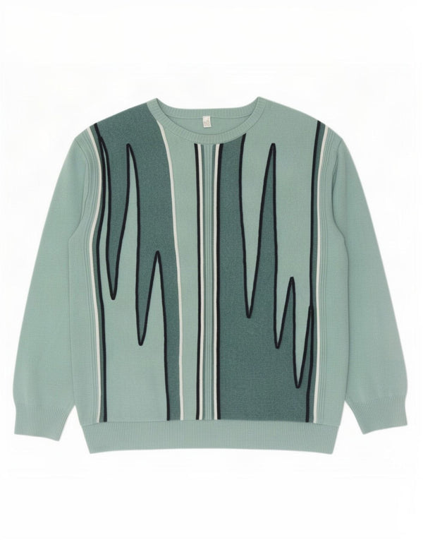 Vintage męski sweter z dekoltem w łódkę, duży, zielony, bawełniany blok kolorów