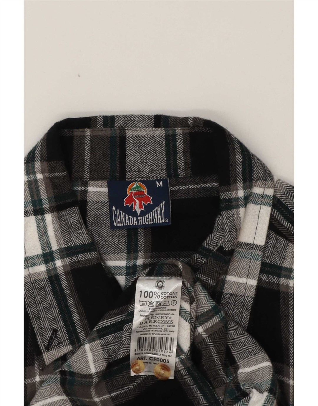 Vintage męska koszula flanelowa, średnia czarna bawełniana kratka