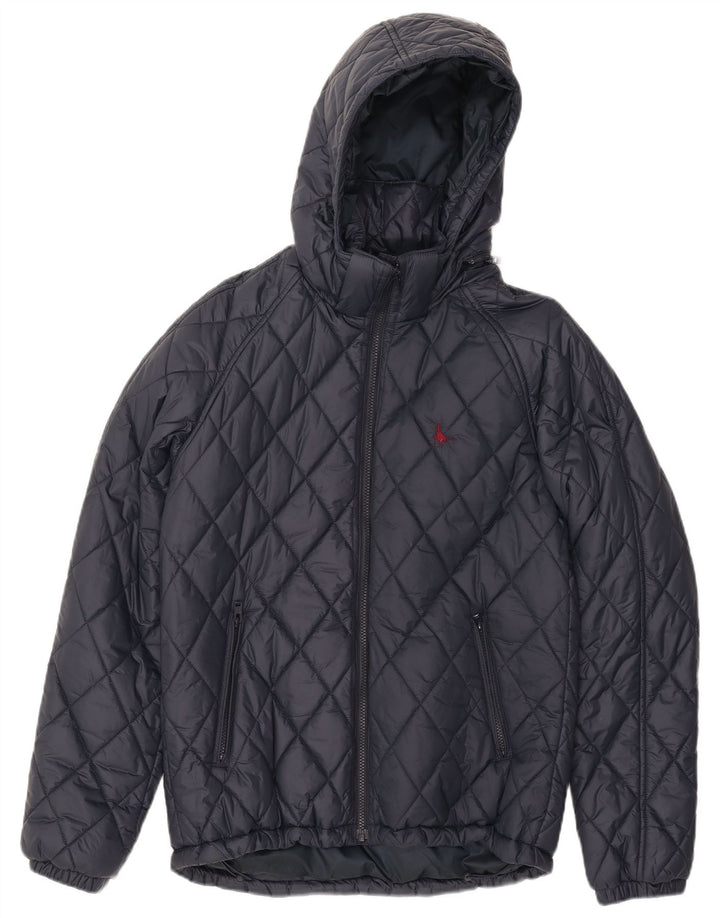 JACK WILLS Mens Hooded Quilted Jacket UK 36 Small Navy Blue Nylon