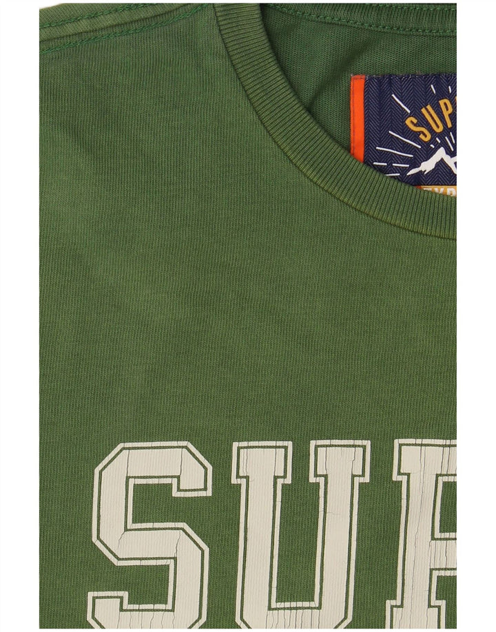 SUPERDRY Męski T-shirt z grafiką, mały, zielony, bawełniany