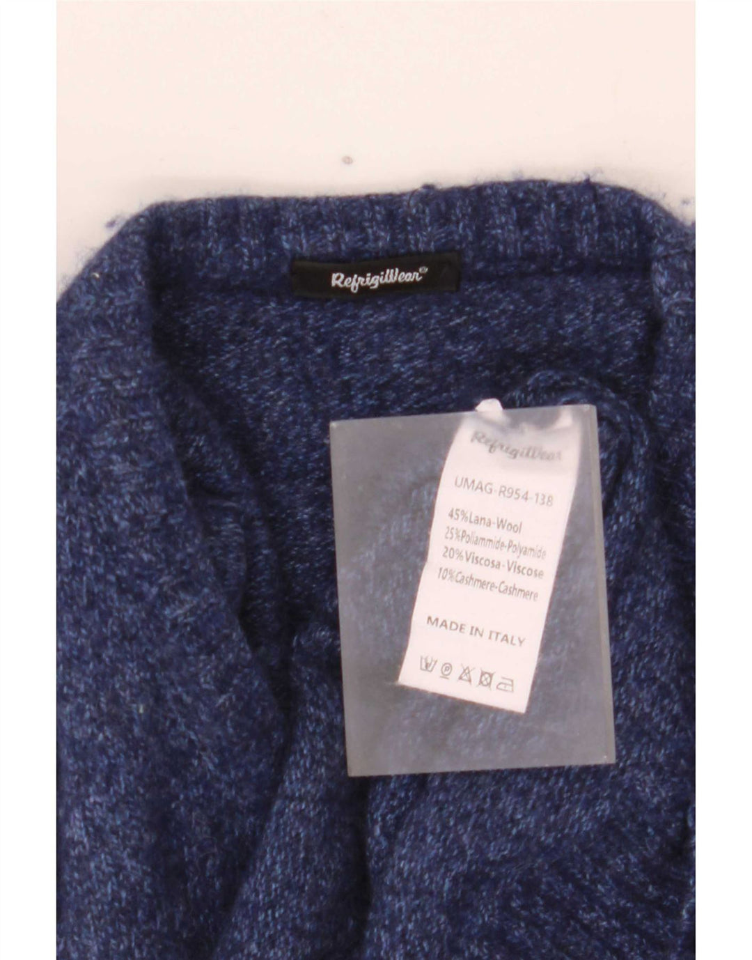 Refrigiwear Męski sweter z okrągłym dekoltem, średni granatowy wełniany