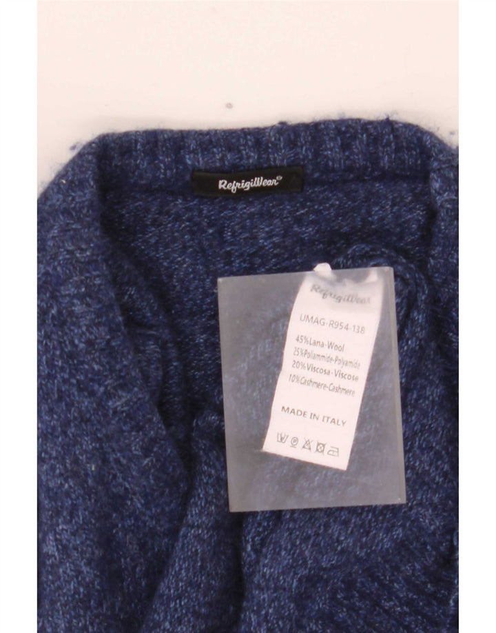 Refrigiwear Męski sweter z okrągłym dekoltem, średni granatowy wełniany