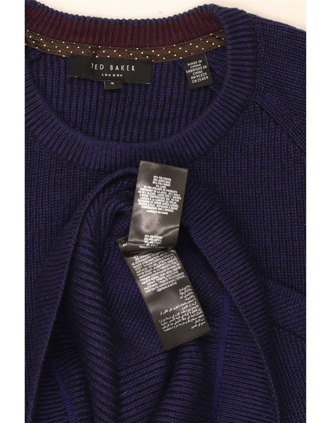 Męski sweter Ted Baker z okrągłym dekoltem, rozmiar 4, duży, granatowy, poliester