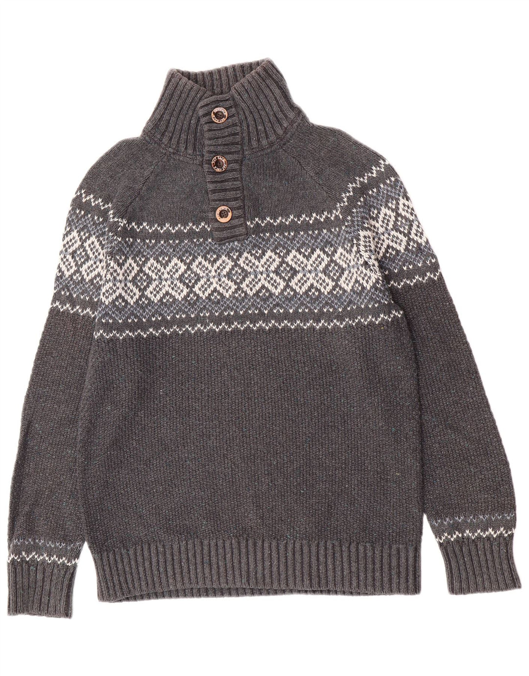 Męski sweter zapinany na guziki Fat Face Średni szary Fair Isle Classic