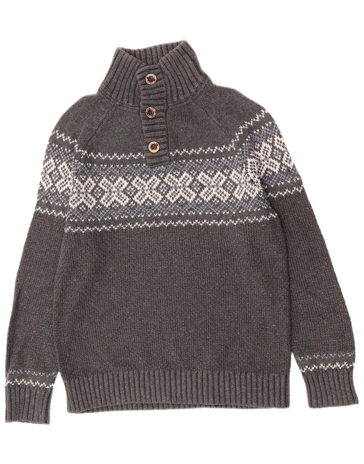 Męski sweter zapinany na guziki Fat Face Średni szary Fair Isle Classic