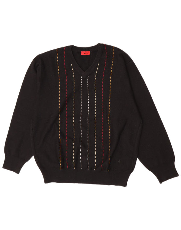 Gabicci Męski sweter z dekoltem w serek XL, wełniany w czarne paski