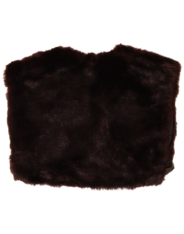 Vintage damska kamizelka ze sztucznego futra UK 14, duża bordowa