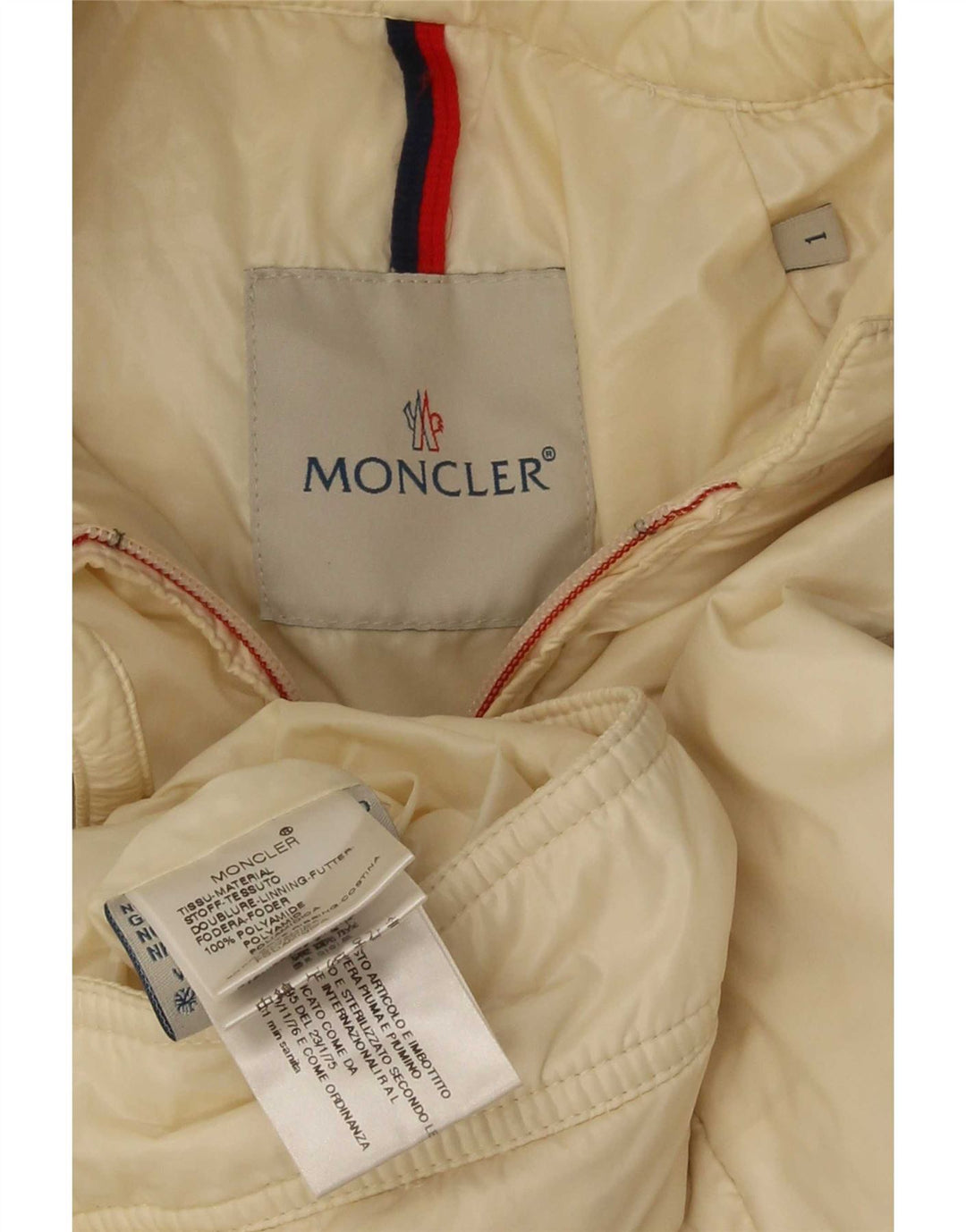 Damska kurtka bomberka Moncler, rozmiar 1, mała, złamana biel, poliamid