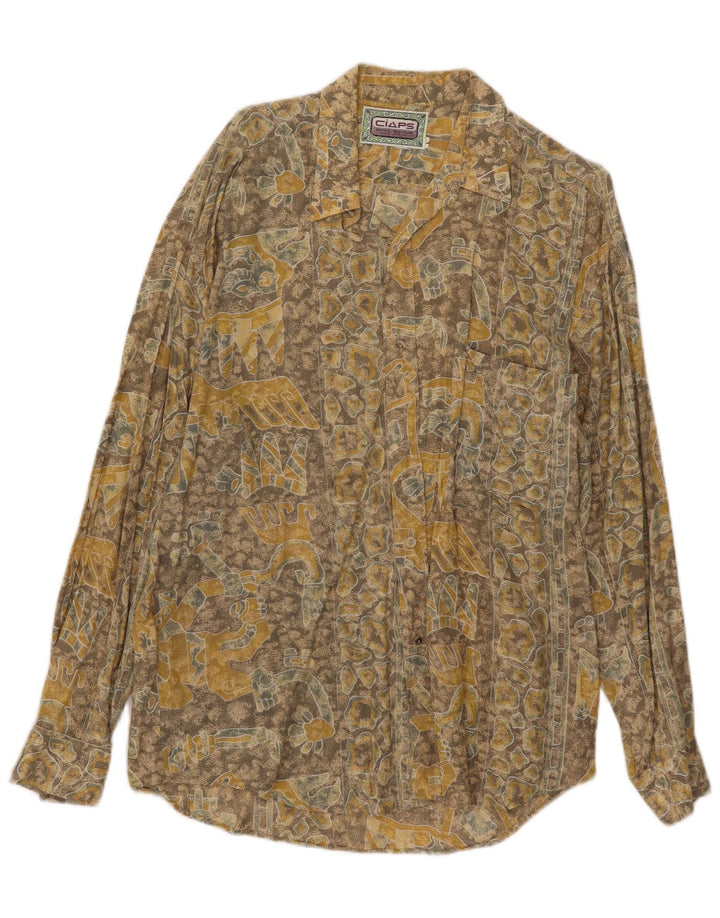 Koszula męska w stylu vintage w abstrakcyjny wzór, duża, żółta wiskoza