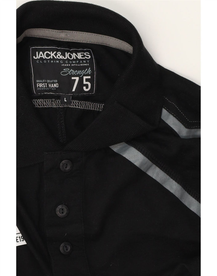 Męska koszulka polo JACK & JONES, duża, czarna, geometryczna