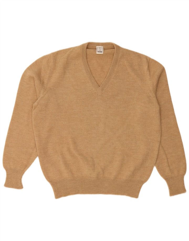 CLASSIC Mens V-Neck Jumper Sweater Large Beige