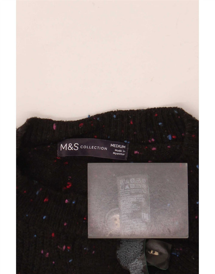 Marks & Spencer Damski sweter rozpinany UK 14, średni, czarny, nakrapiany