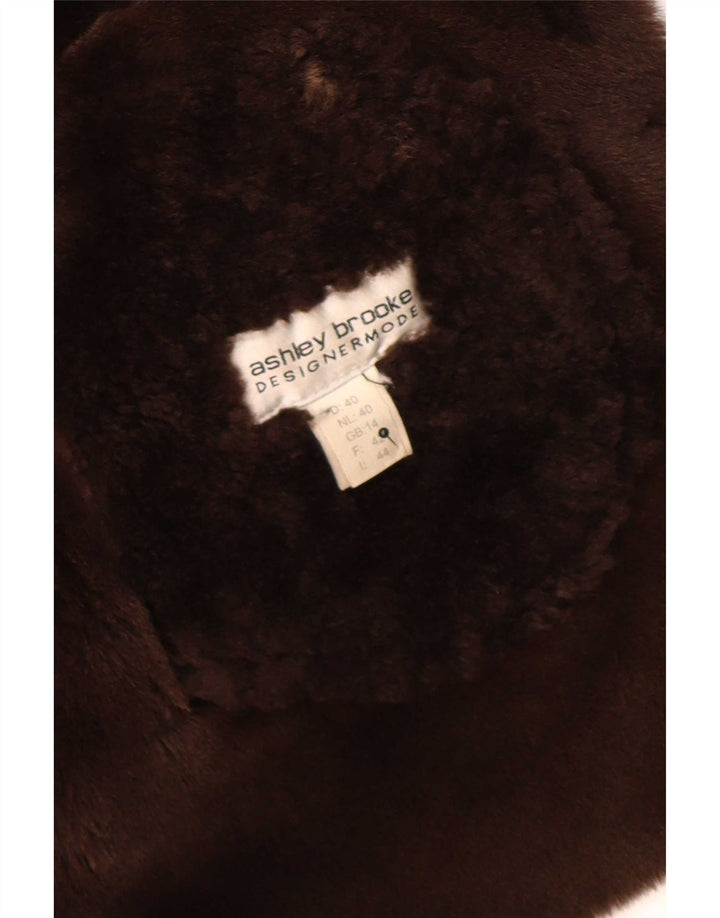 Damski płaszcz shearling Ashley Brooke UK 14, średniej wielkości brązowa skóra