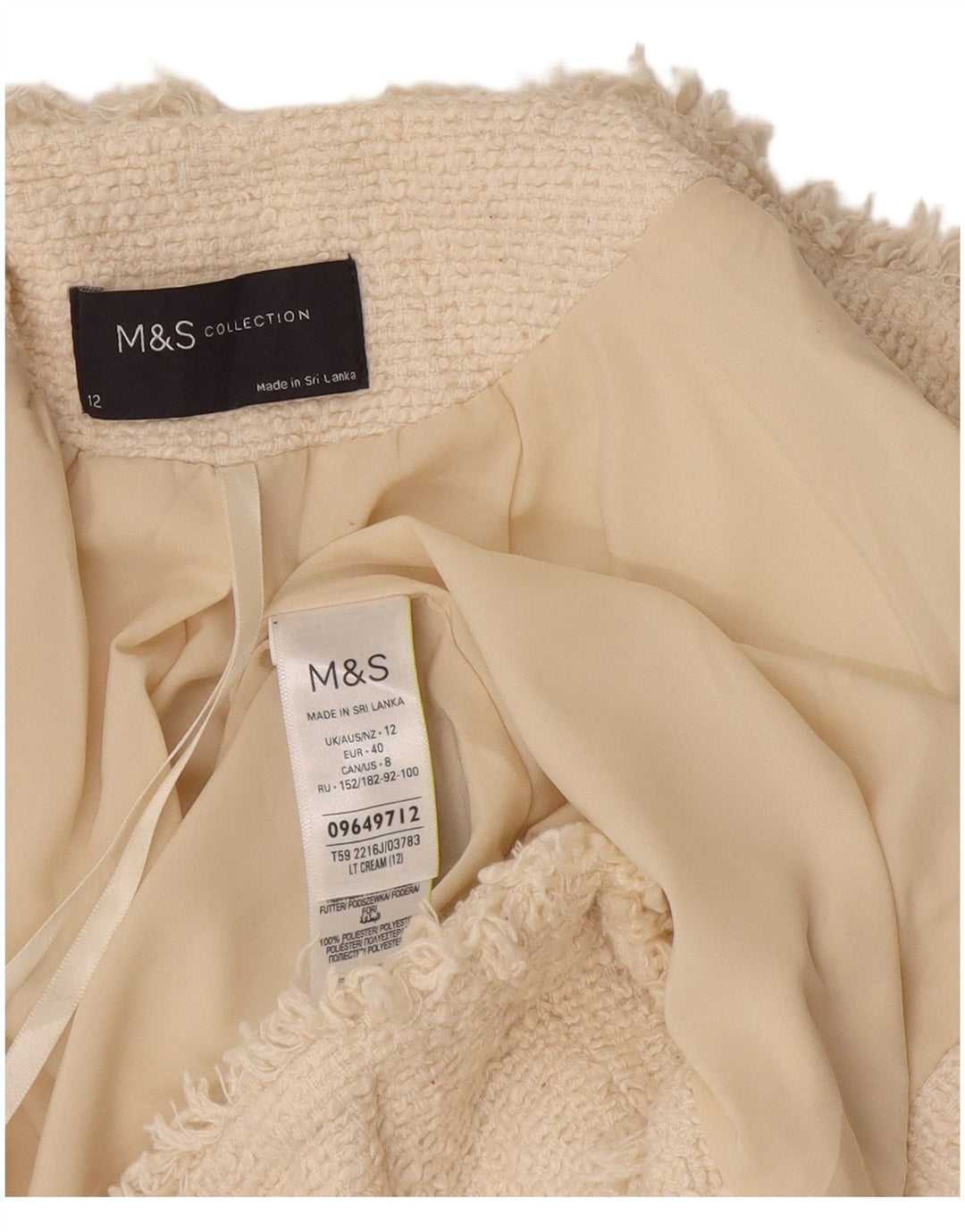 Marks & Spencer Damska otwarta marynarka UK 12, średnia, złamanej bieli, bawełniana