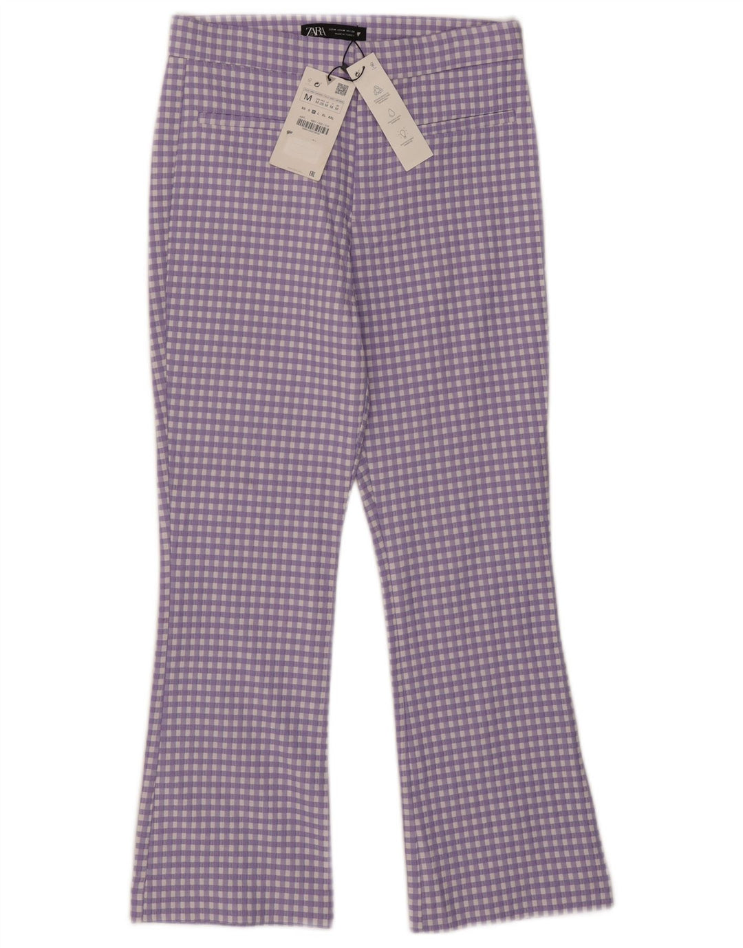 Krótkie spodnie damskie Zara Bootcut, średnie W28 L25, fioletowa kratka