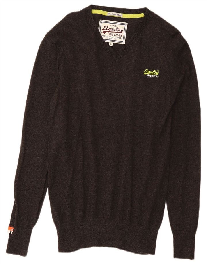 Męski sweter Superdry z dekoltem w kształcie litery V, duży, brązowy, bawełniany