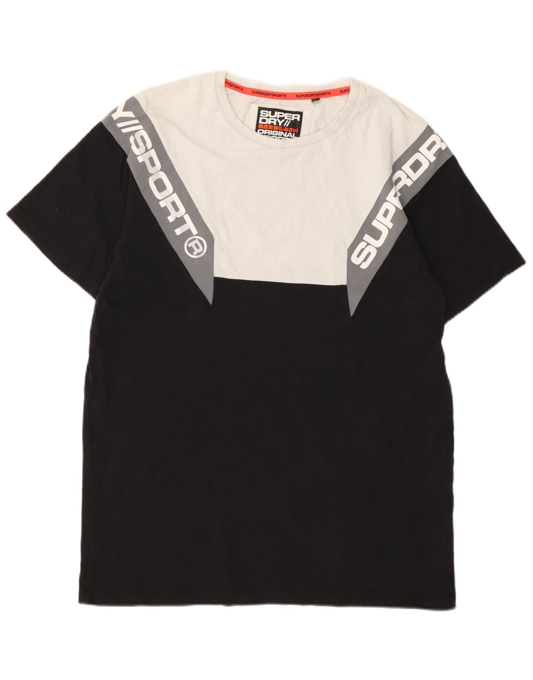 Męski T-shirt z grafiką Superdry, bawełniana średnia czarna, z blokami kolorów