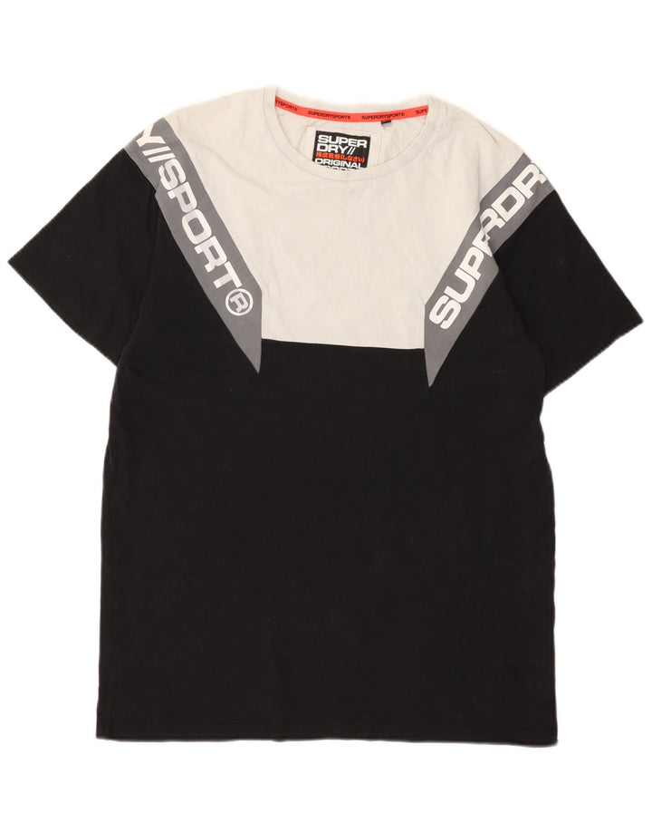 Męski T-shirt z grafiką Superdry, bawełniana średnia czarna, z blokami kolorów