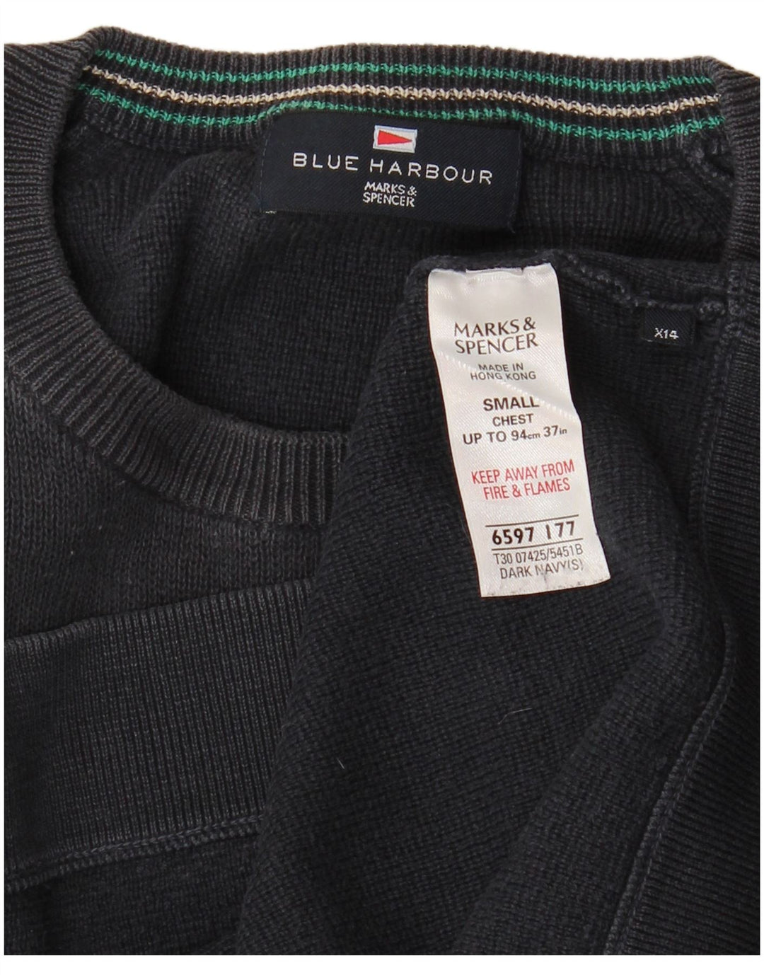MARKS & SPENCER Męski sweter w kolorze niebieskim Harbor, mały, granatowy, bawełniany