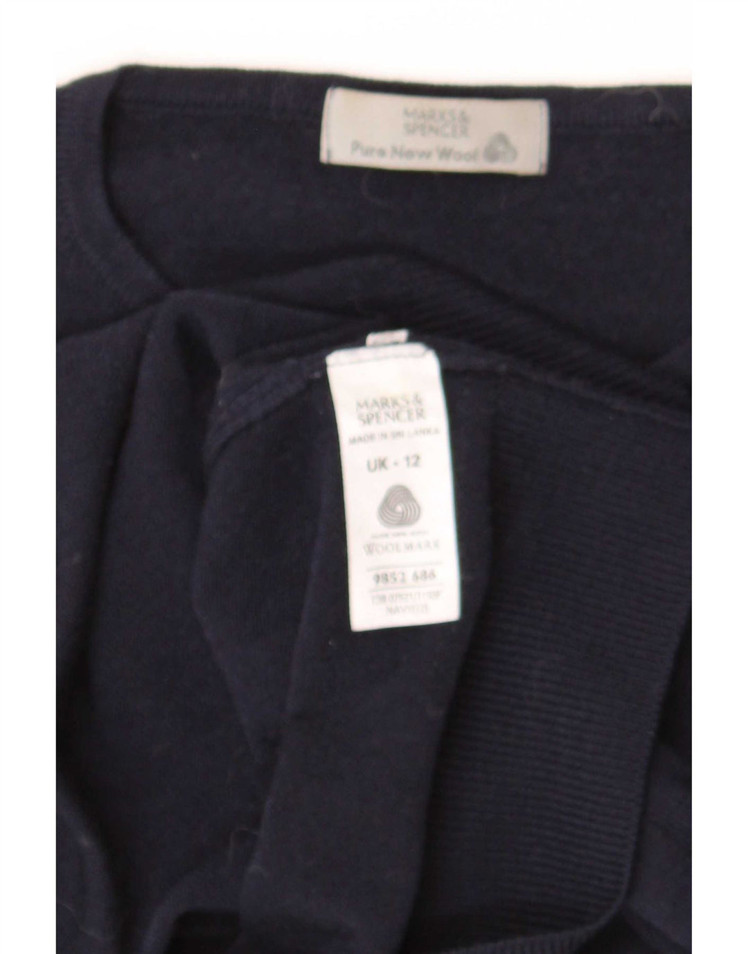 Marks & Spencer Damski sweter z okrągłym dekoltem UK 12 Średni granatowy wełniany