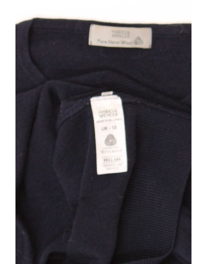 Marks & Spencer Damski sweter z okrągłym dekoltem UK 12 Średni granatowy wełniany
