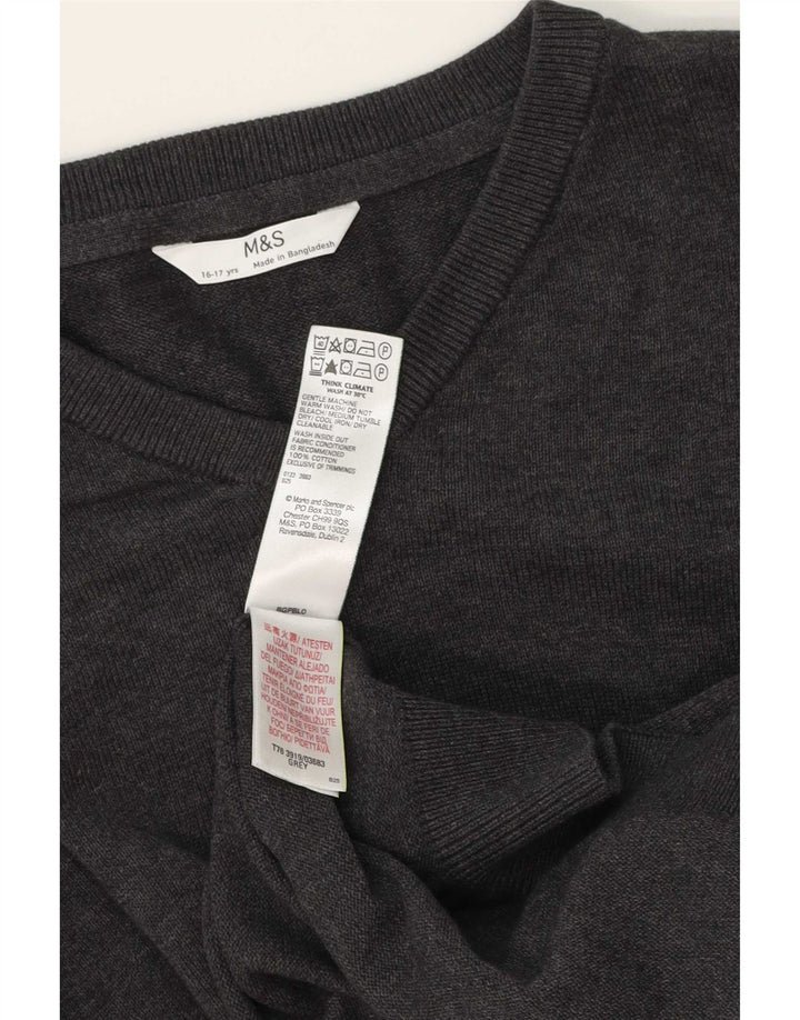 Marks & Spencer Chłopięcy sweter z dekoltem w kształcie litery V, 15-16 lat, szary, bawełniany