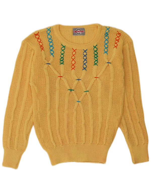 Sweter damski VINTAGE z dekoltem w łódkę UK 12 Średni żółty akryl