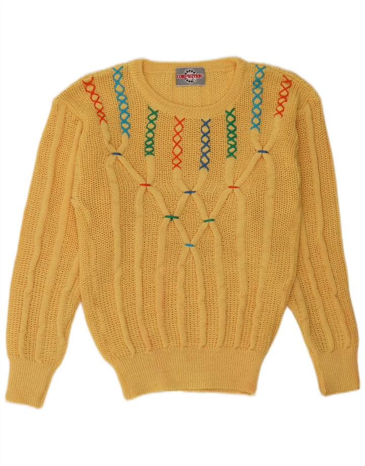 Sweter damski VINTAGE z dekoltem w łódkę UK 12 Średni żółty akryl