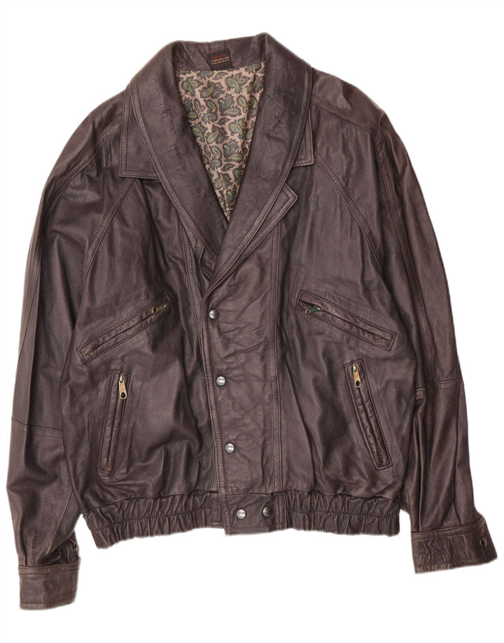 Vintage męska kurtka skórzana UK 40 duża brązowa skóra