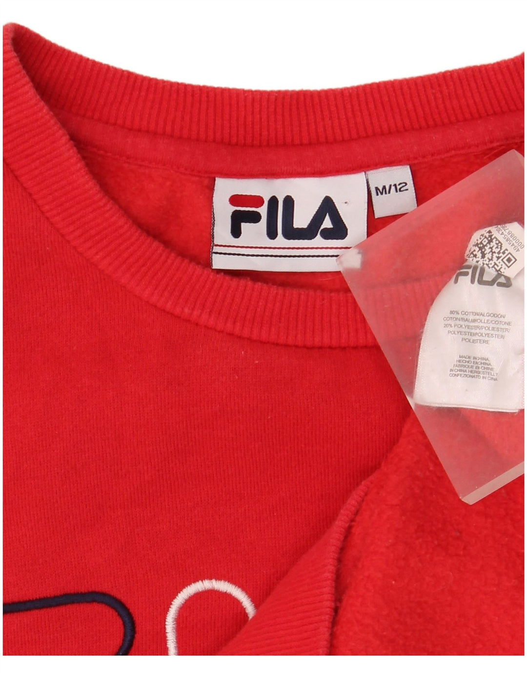 Męski sweter z grafiką oversize Fila UK 12, średni czerwony, bawełniany