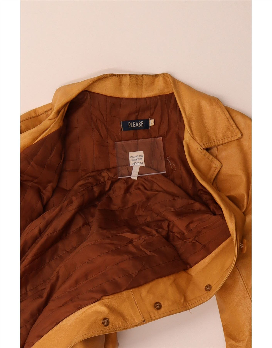 PLEASE Womens Leather Coat UK 14 Large Yellow Leather