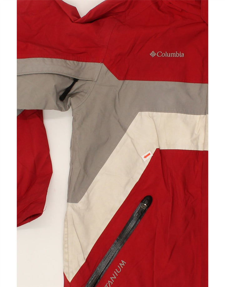 COLUMBIA Boys Titanium Rain Jacket 14-15 Years Red Colourblock Nylon Vintage Columbia and Second-Hand Columbia from Messina Hembry 