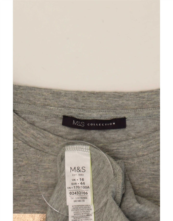 Marks & Spencer Damski top graficzny z długim rękawem, UK 16, duży, szary, z blokami kolorów
