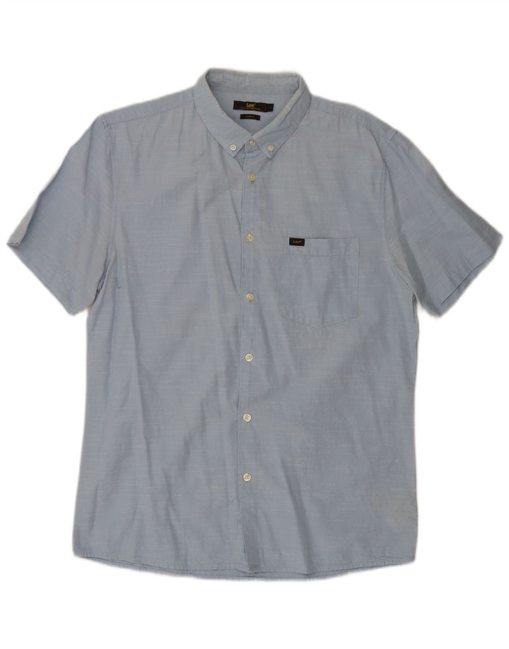 Męska koszula slim fit Lee z krótkim rękawem, duża, niebieska, bawełniana