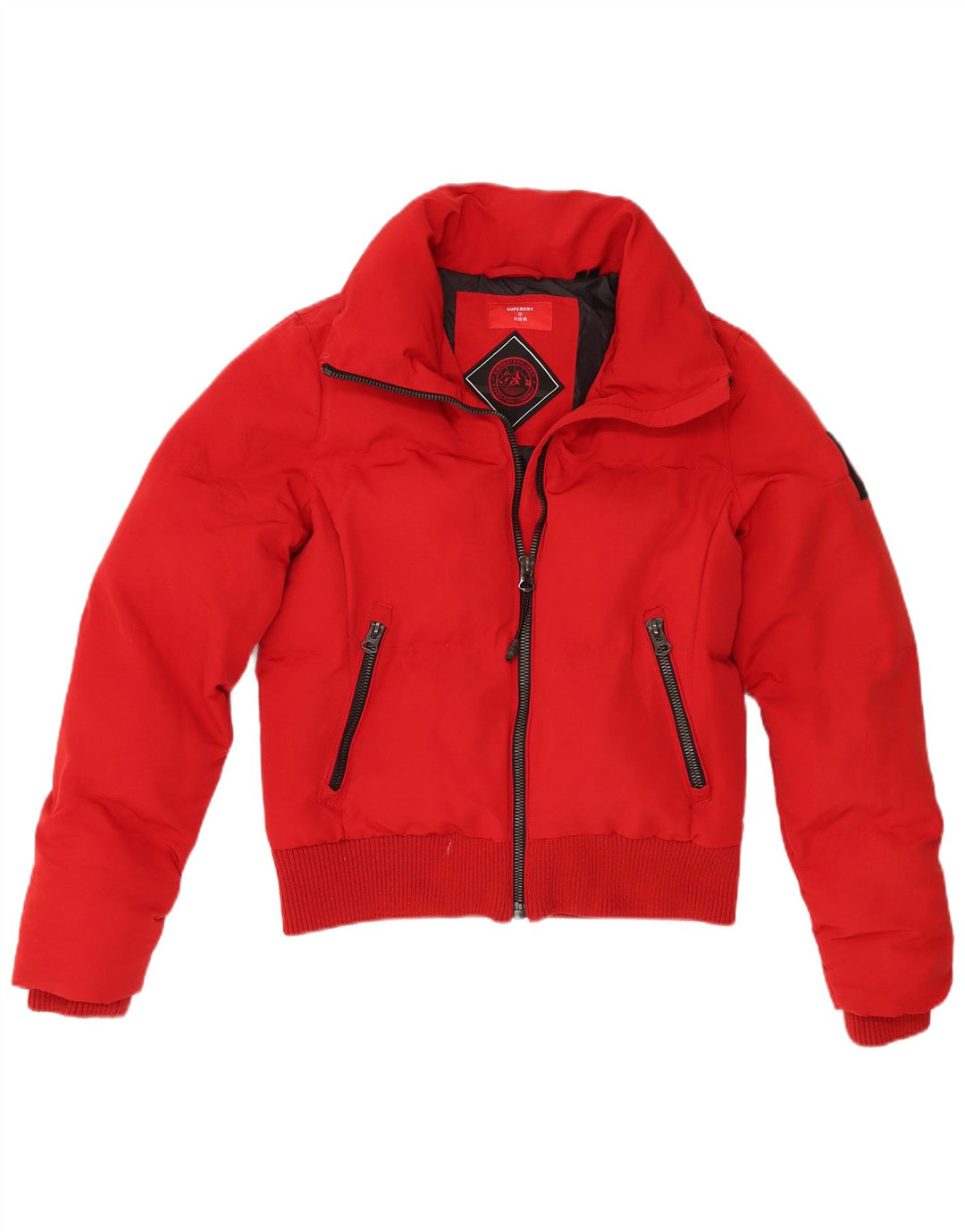 Damska ocieplana kurtka bomber Superdry UK 12, średni czerwony poliester