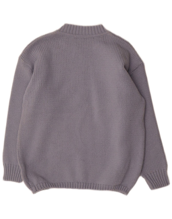 Sweter damski w stylu vintage z golfem UK 14 Średni niebieski z wełną w kwiaty