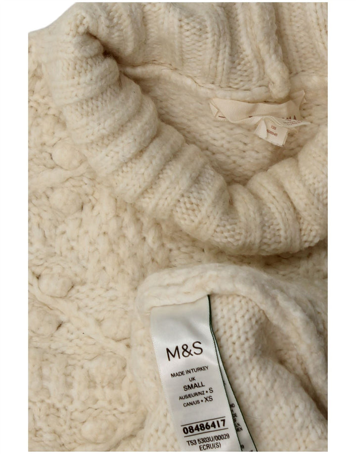 Marks & Spencer Damski sweter z golfem UK 10, mały, w kolorze złamanej bieli