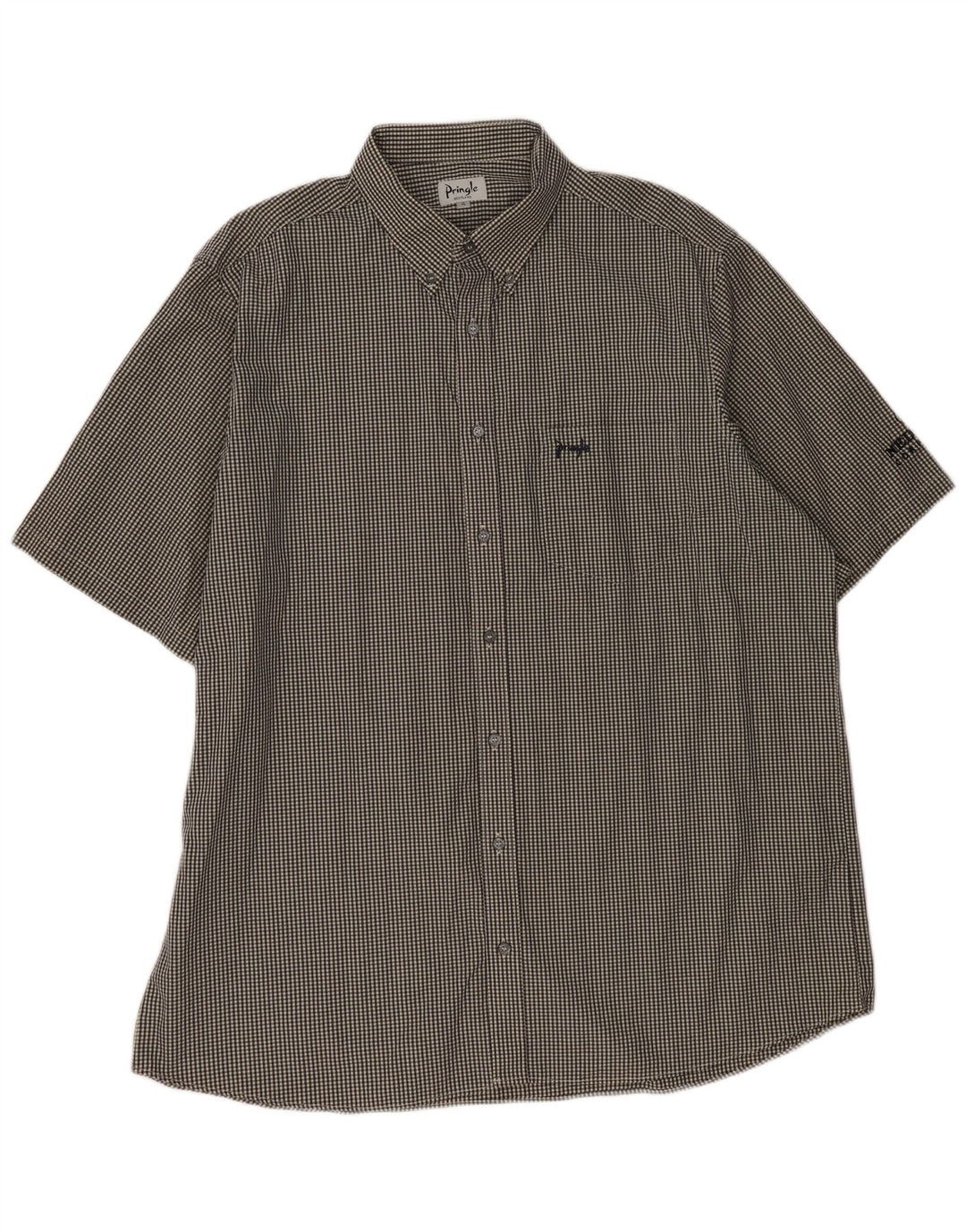 Koszula męska z krótkim rękawem PRINGLE XL, czarna bawełniana kratka