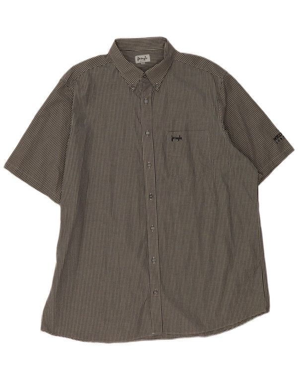 Koszula męska z krótkim rękawem PRINGLE XL, czarna bawełniana kratka