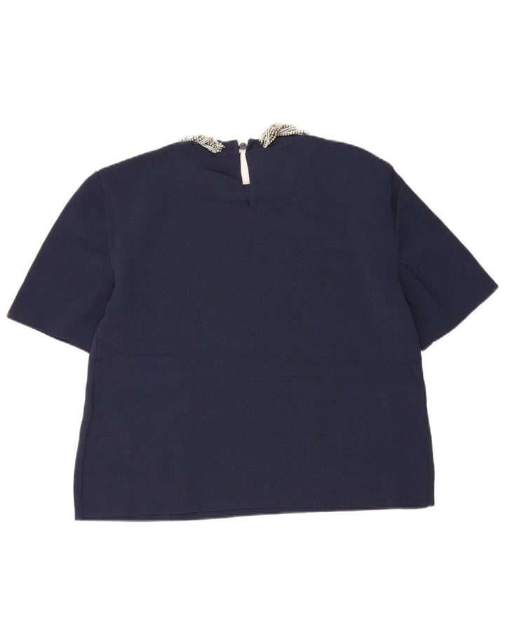 Damska bluzka Zara Crop Top UK 12 Średni granatowy wiskoza