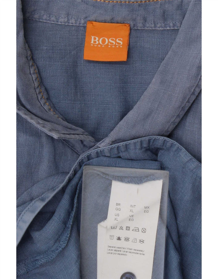 Męska koszula z krótkim rękawem Hugo Boss XL, niebieska, bawełniana