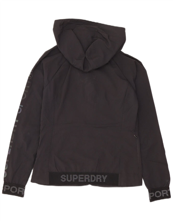 Damska kurtka wiatrówka z kapturem Superdry UK 8, mała, czarna, z poliestru