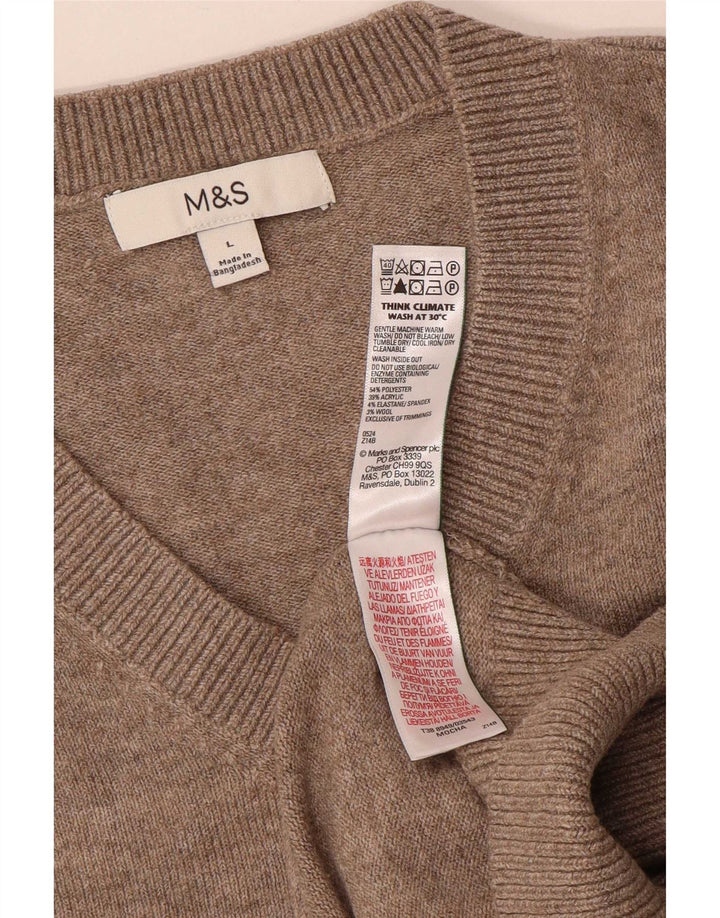 Marks & Spencer Męski sweter z dekoltem w kształcie litery V, duży, beżowy poliester
