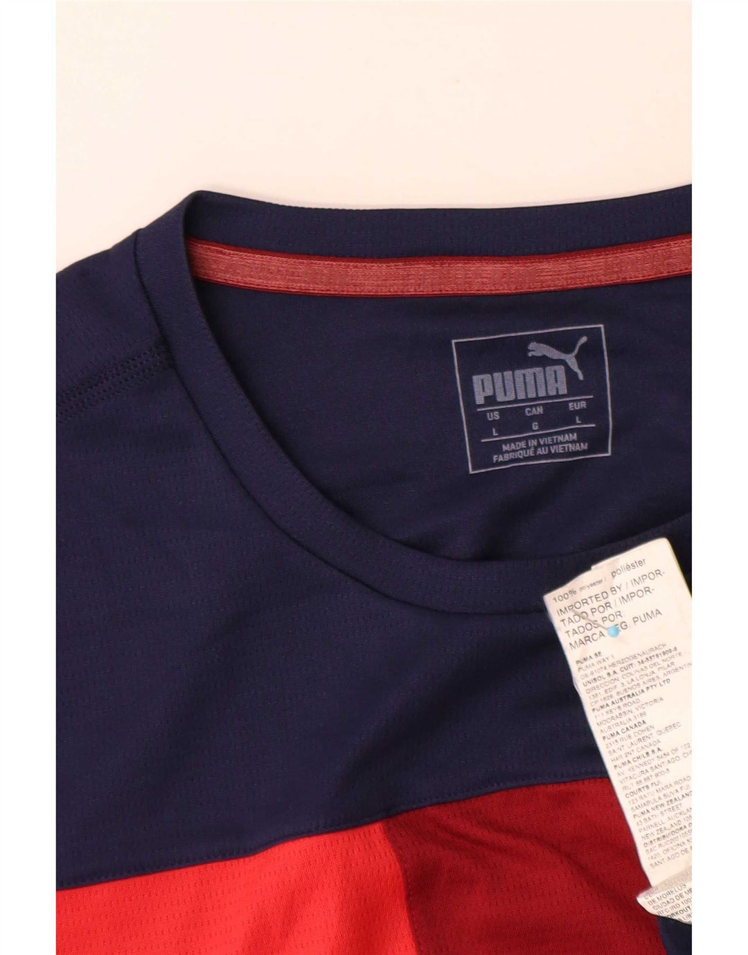 Męska koszulka Puma Top, duża, granatowa, z blokami kolorów, poliestrowa